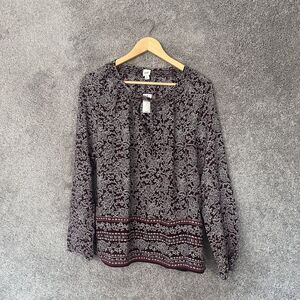 Gap Shirt Womens Small Red Burgundy Floral Bohemian Tie Neck Long Sleeve Top